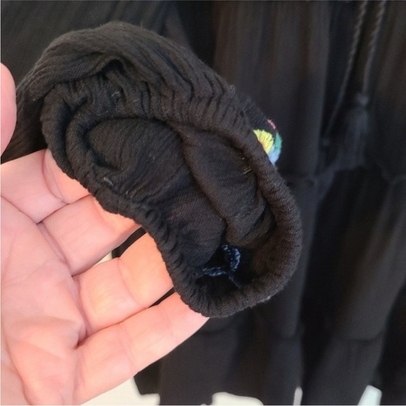 Free People NWOT size S/P long sleeve black tiered dress with keyhole front tie - Picture 11 of 12